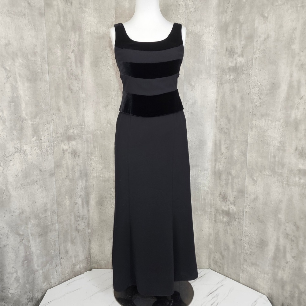 Jones New York Evening Black Velvet Stripe Formal Gown Dress Size 6 Long Elegant - Picture 2 of 9